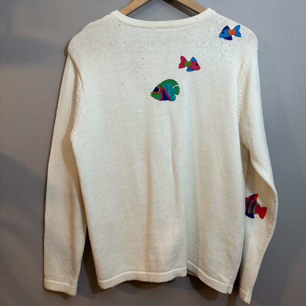 Vintage 90’s Talbots Colorful Fish Cardigan Knit Sweater Size Medium - Picture 6 of 11